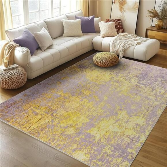 Modern Abstract Area Rug 3x5 Pink Washable Water Resistant Low Pile Indoor - Picture 4 of 7